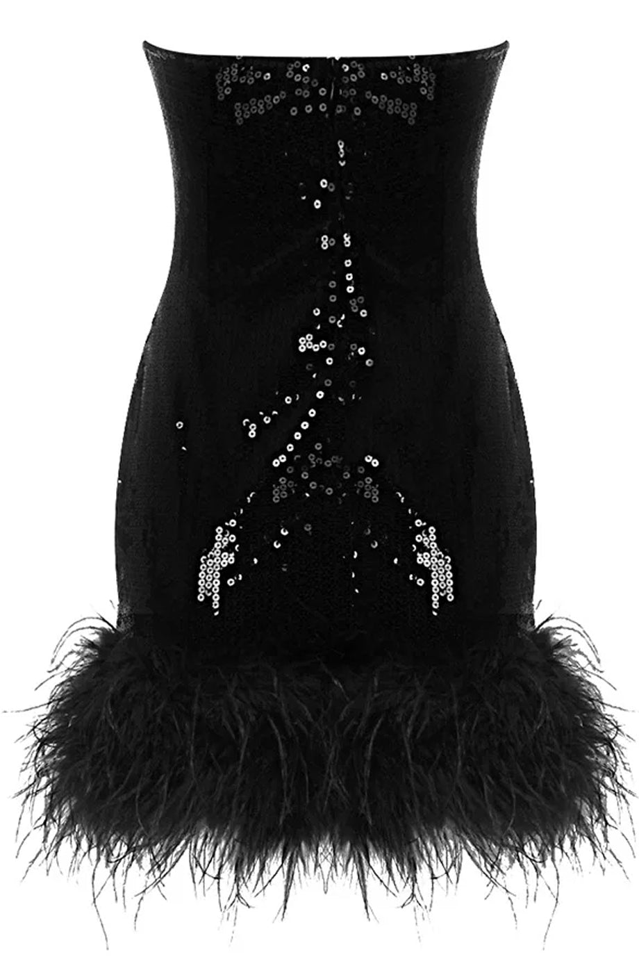 Elyndra Στραπλες Φόρεμα με Παγιέτες και Φτερά | Βραδινά Φορέματα Evening Dresses | Elyndra Sequined Strapless Dress with Feather Trim