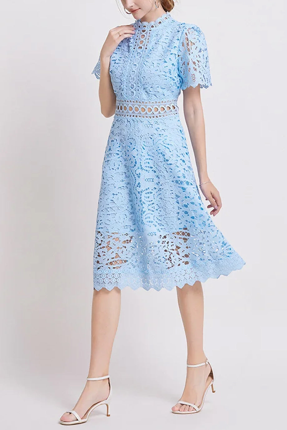 Theline Μίντι Φόρεμα από Δαντέλα με Κοντά Μανίκια | Φορέματα - Βραδινά- Evening Dresses | Theline Midi Lace Dress