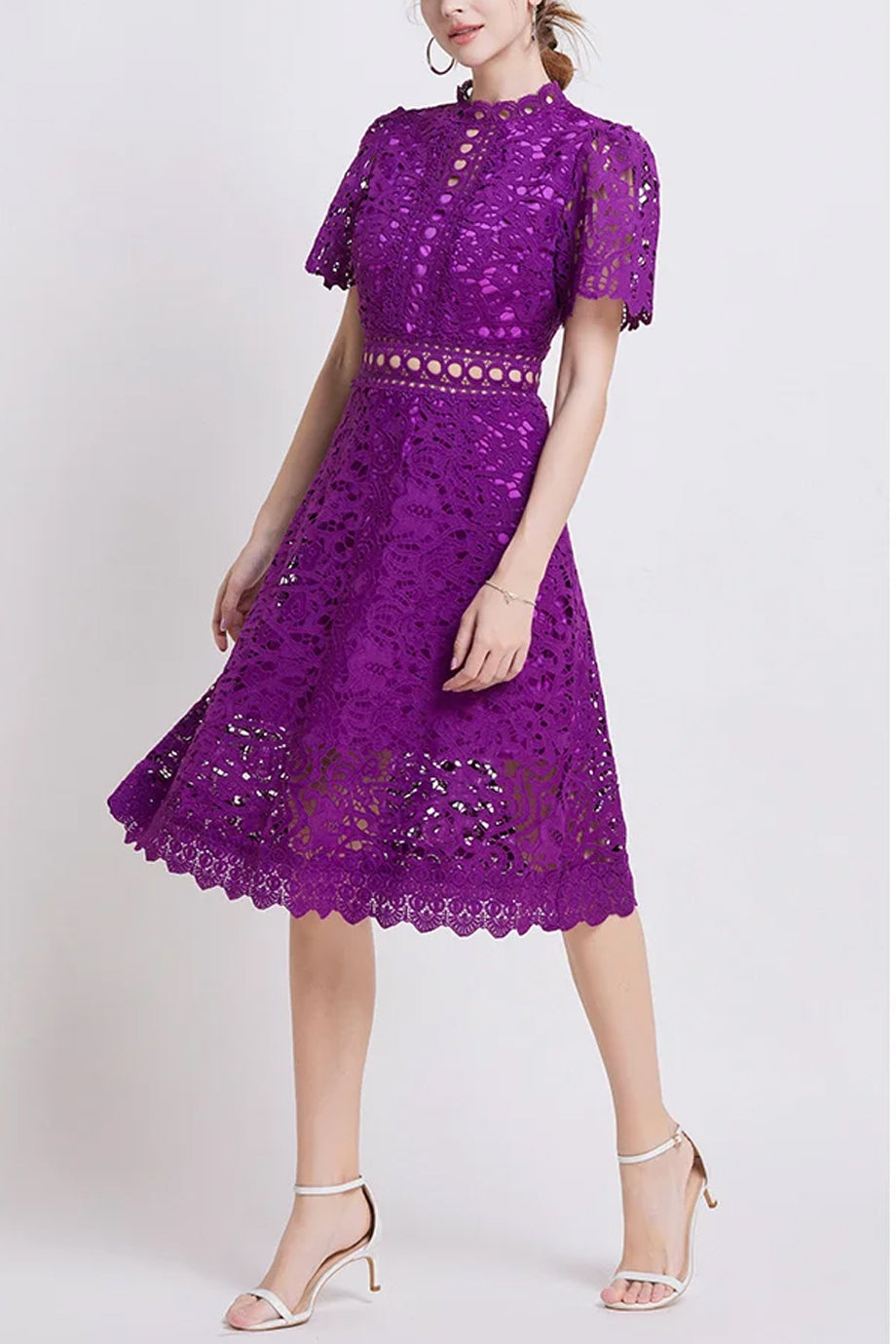 Theline Μίντι Φόρεμα από Δαντέλα με Κοντά Μανίκια | Φορέματα - Βραδινά- Evening Dresses | Theline Midi Lace Dress