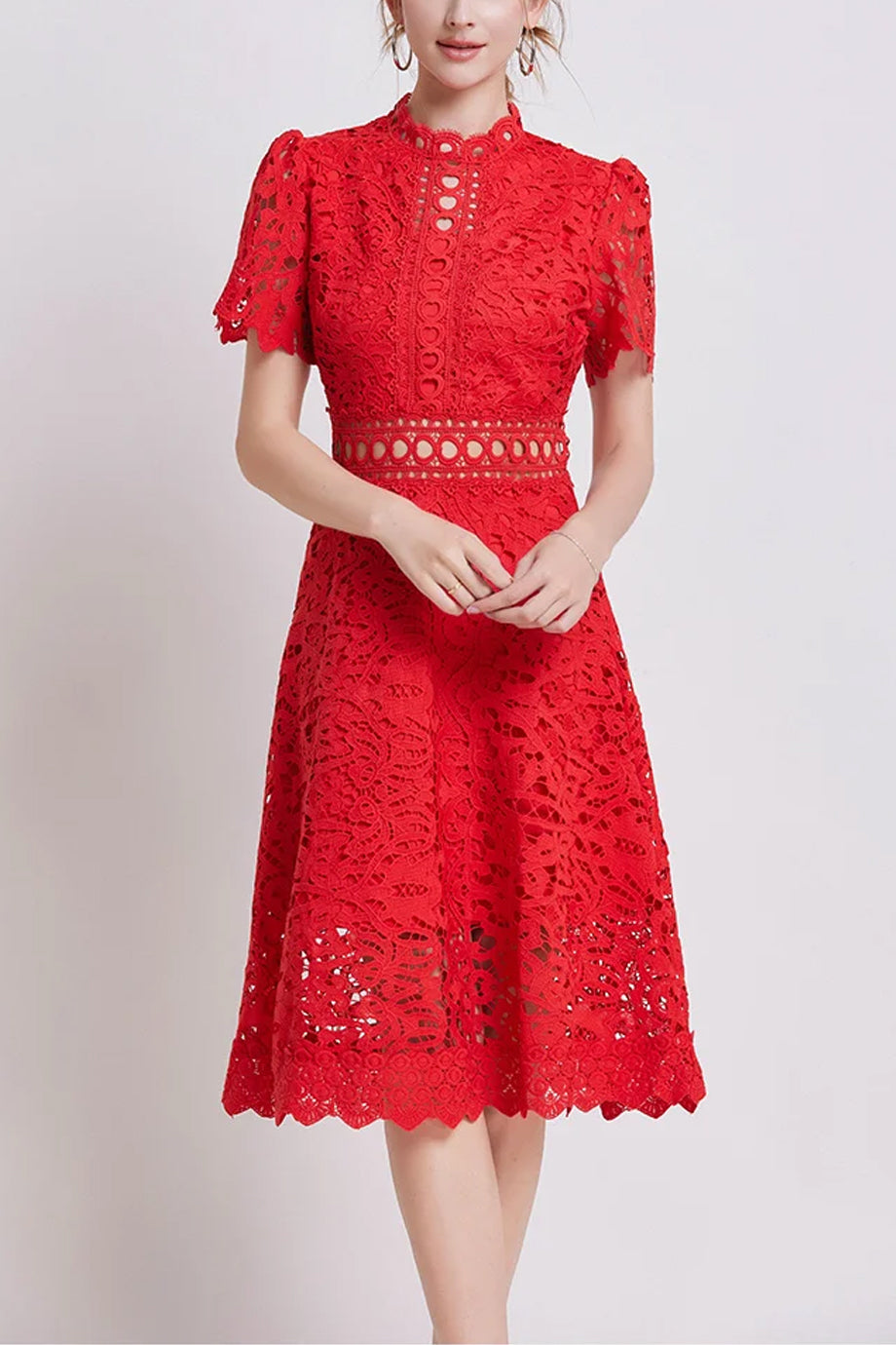 Theline Μίντι Φόρεμα από Δαντέλα με Κοντά Μανίκια | Φορέματα - Βραδινά- Evening Dresses | Theline Midi Lace Dress