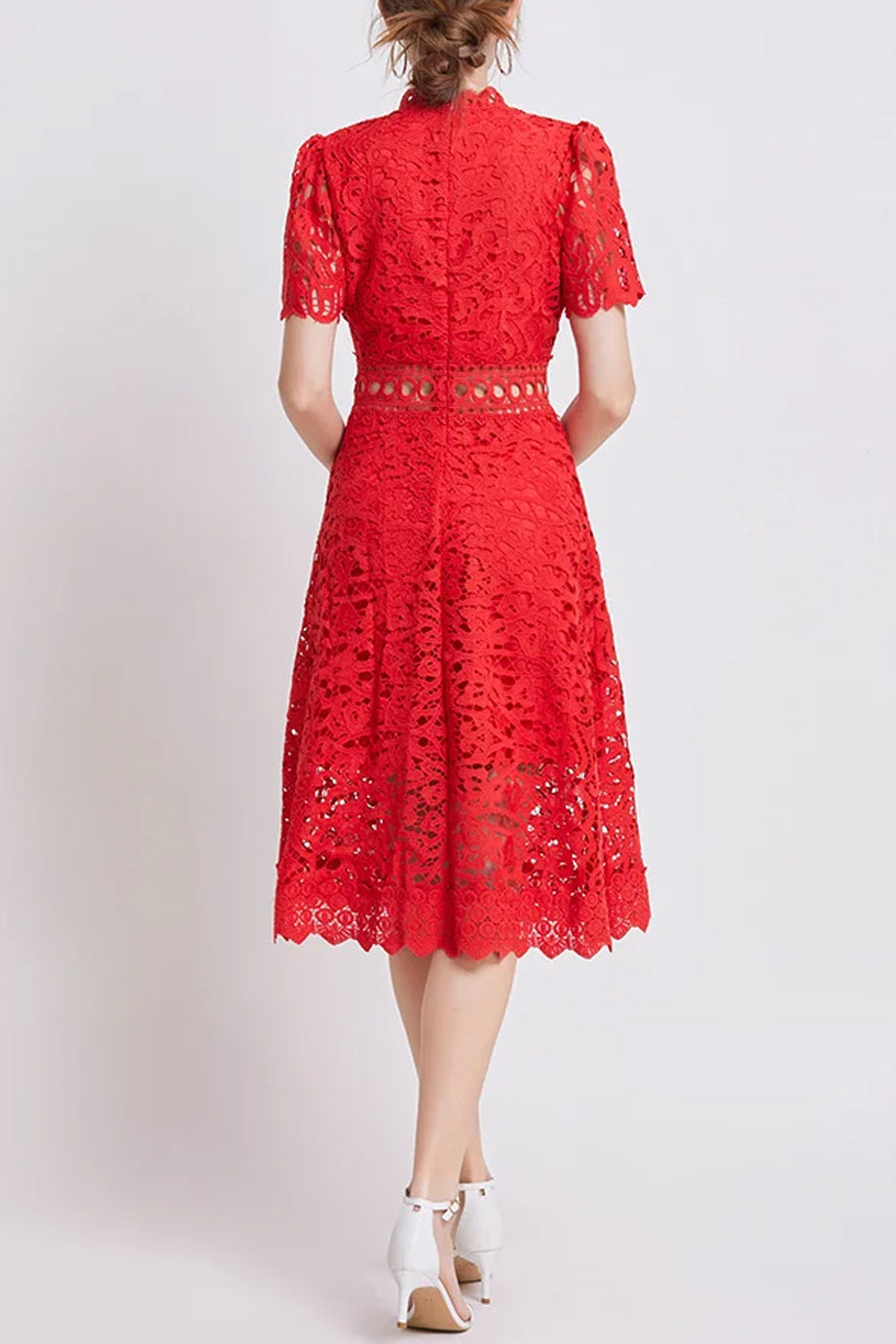 Theline Μίντι Φόρεμα από Δαντέλα με Κοντά Μανίκια | Φορέματα - Βραδινά- Evening Dresses | Theline Midi Lace Dress