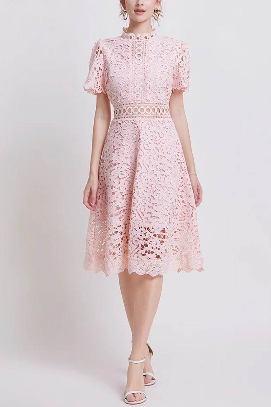 Theline Μίντι Φόρεμα από Δαντέλα με Κοντά Μανίκια | Φορέματα - Βραδινά- Evening Dresses | Theline Midi Lace Dress
