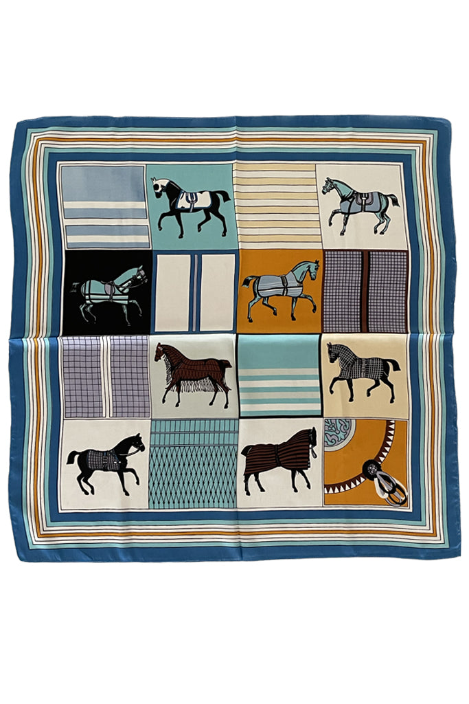 Paardrijden blauw bedrukte sjaal met paarden