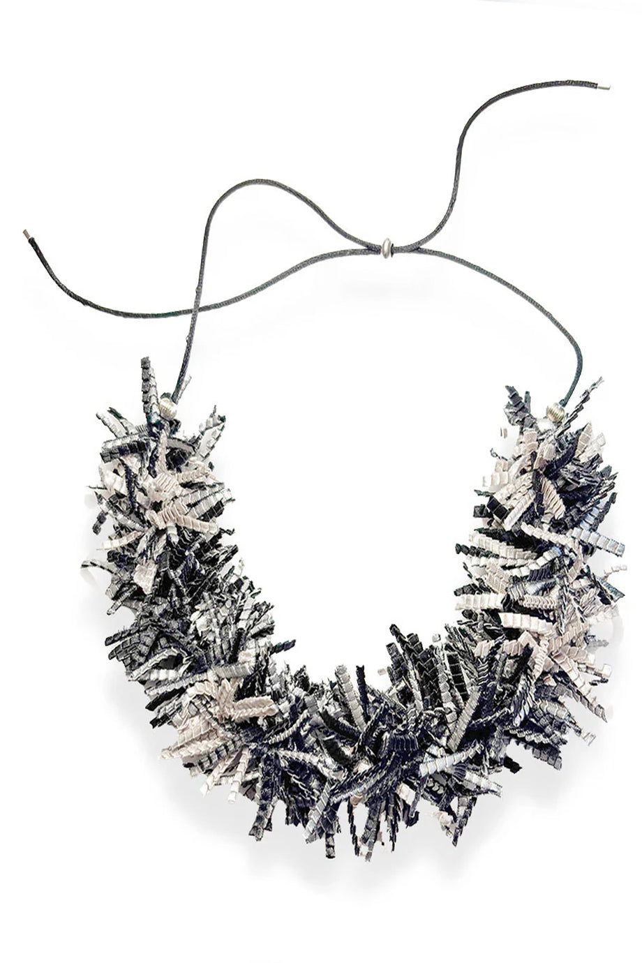 Twist It Zilveren Zwarte Stoffen Ketting