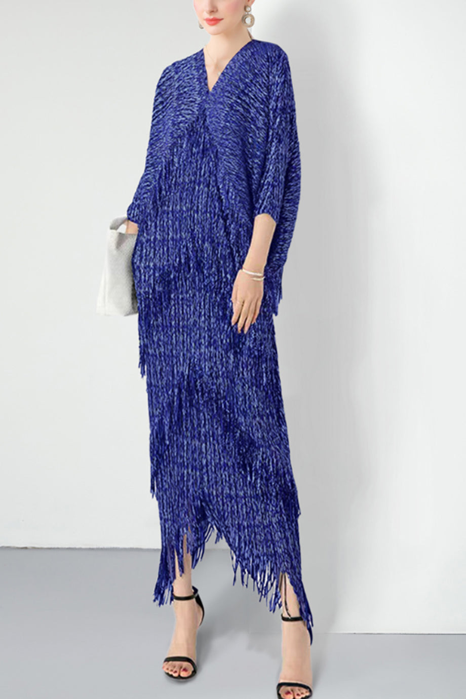 Garbo Long Dress with Pleats and Frills