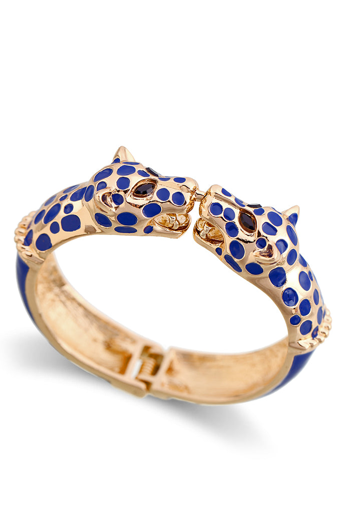 Kussende luipaarden blauwe handboei armband
