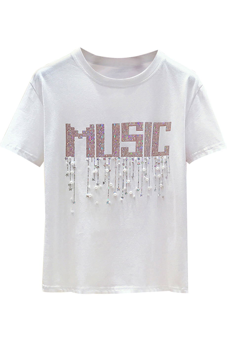 Muziek Wit T-shirt met 3D-ontwerp