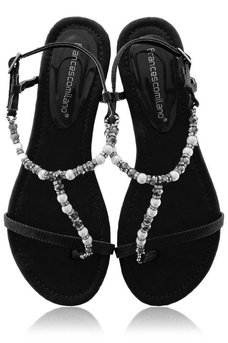 Elatia zwarte sandalen met parels en kristallen
