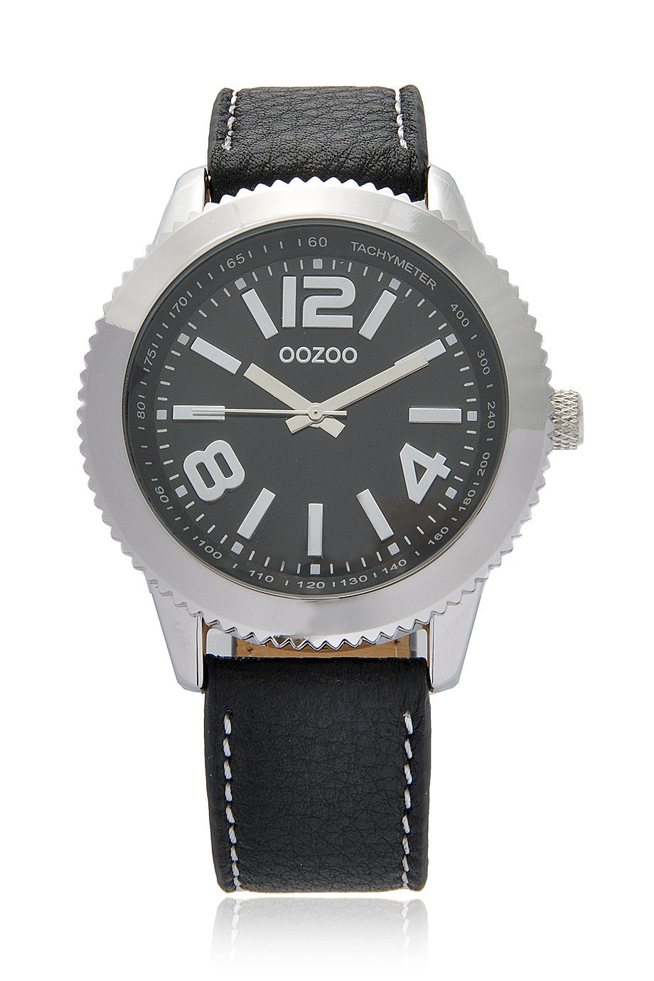 C3844 Zilverkleurig horloge met zwarte leren band