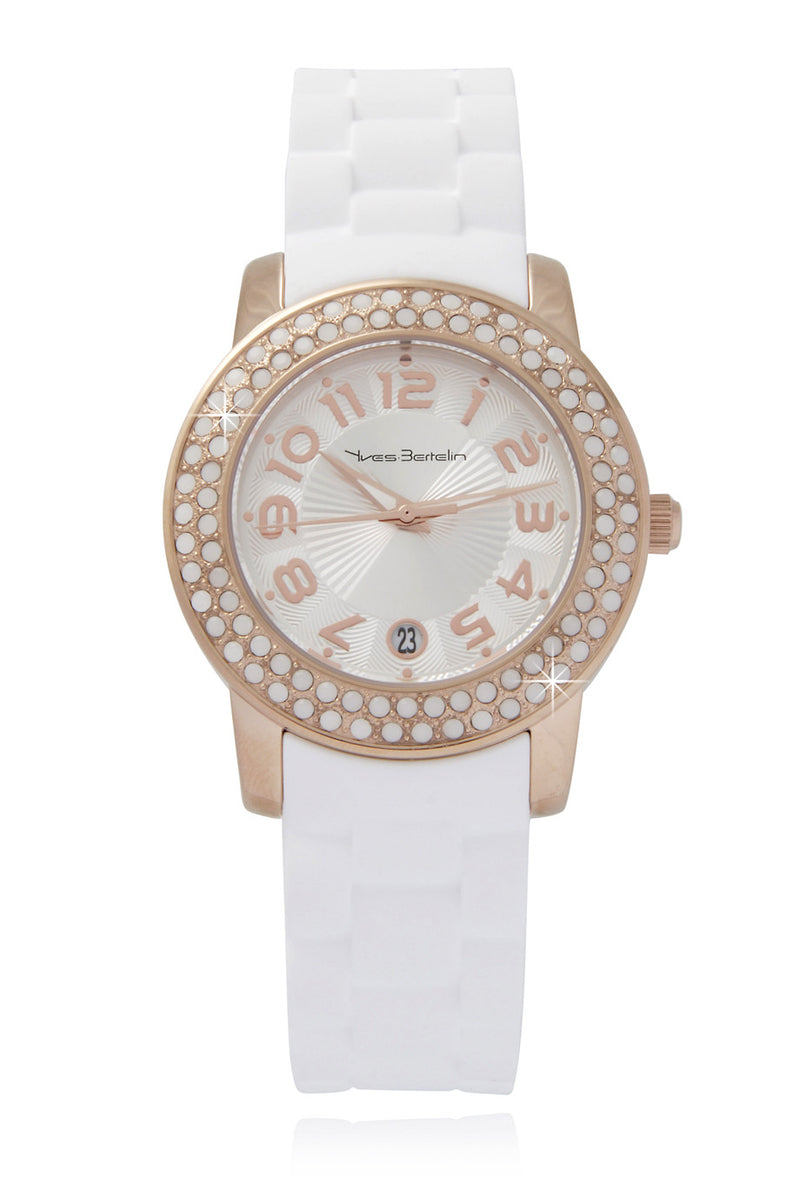 DATE Rose Gold White Crystal Watch Wit