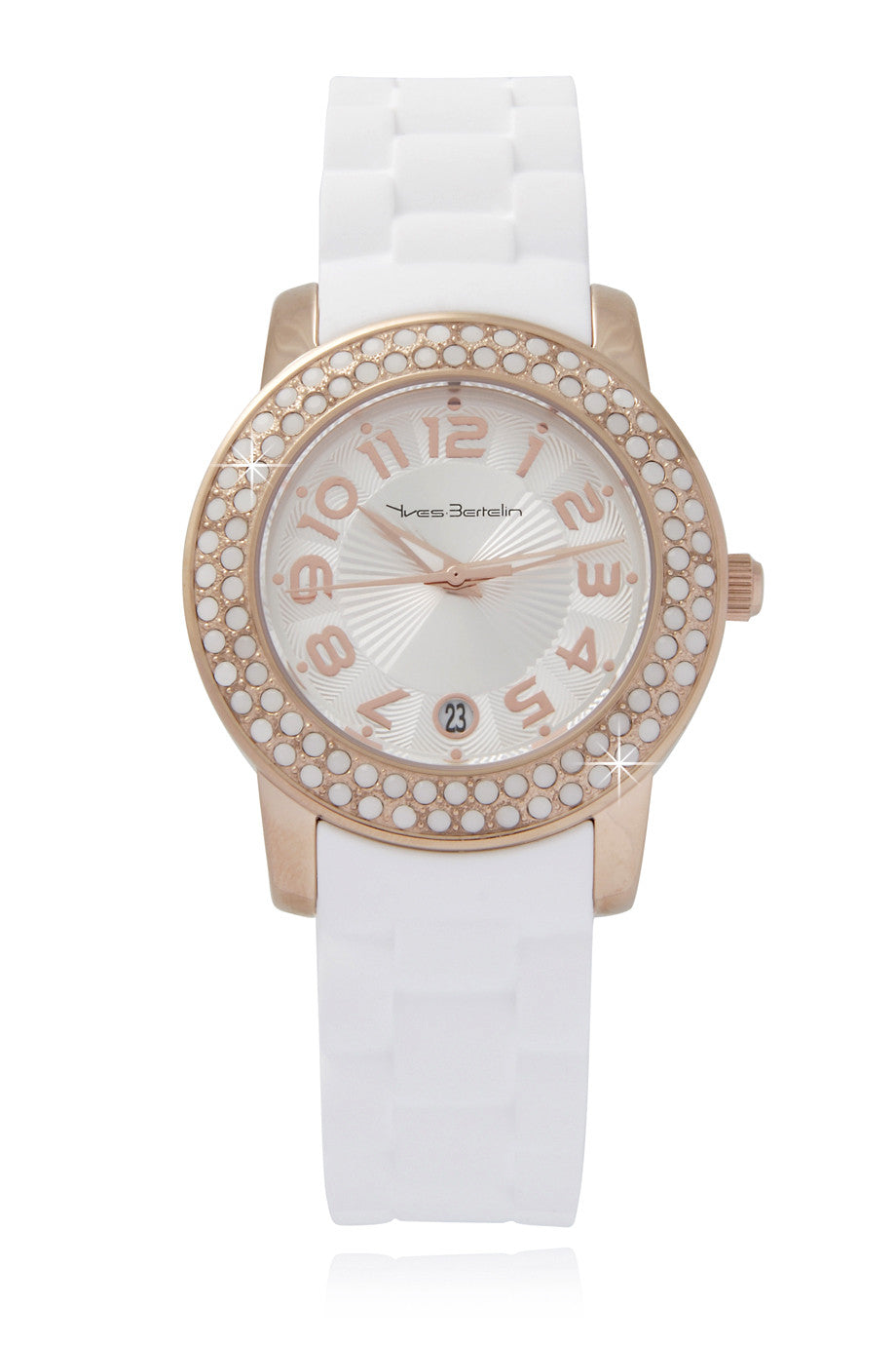 DATE Rose Gold White Crystal Watch