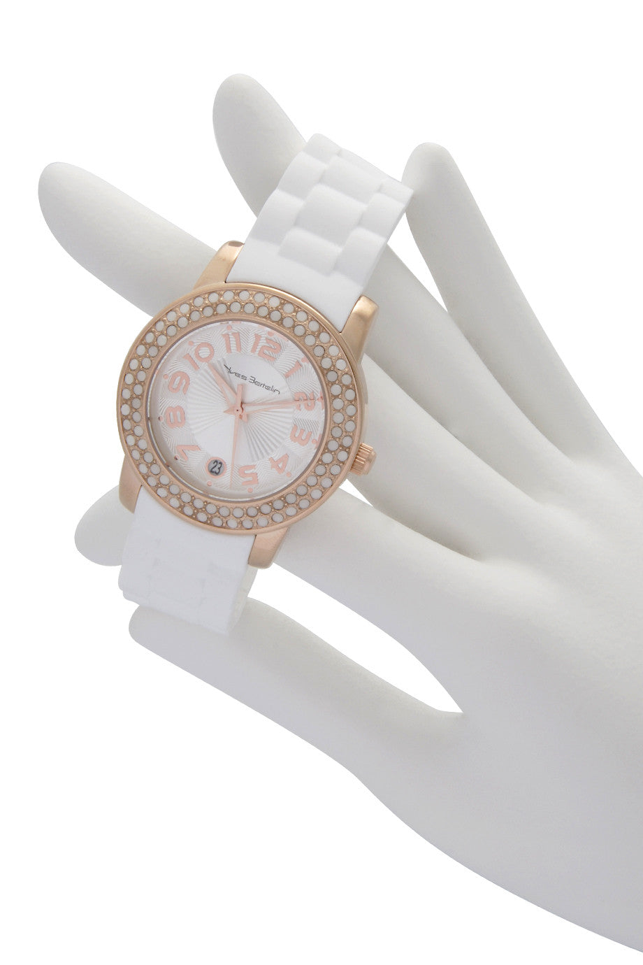 DATUM roségouden wit kristallen horloge
